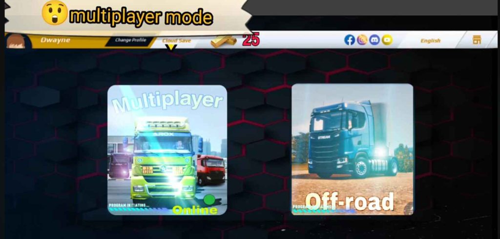 Truckers of Europe 3 multiplayer mode showing player trucks in convoy